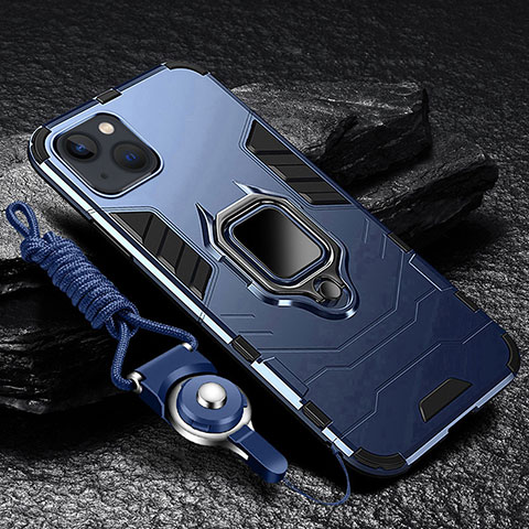 Custodia Silicone e Plastica Opaca Cover con Magnetico Anello Supporto per Apple iPhone 13 Blu