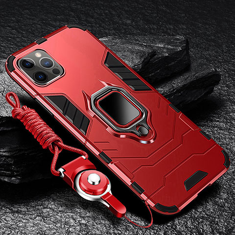 Custodia Silicone e Plastica Opaca Cover con Magnetico Anello Supporto per Apple iPhone 14 Pro Max Rosso