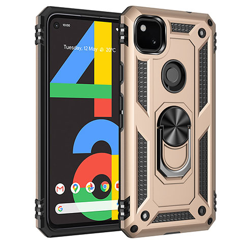 Custodia Silicone e Plastica Opaca Cover con Magnetico Anello Supporto per Google Pixel 4a Oro