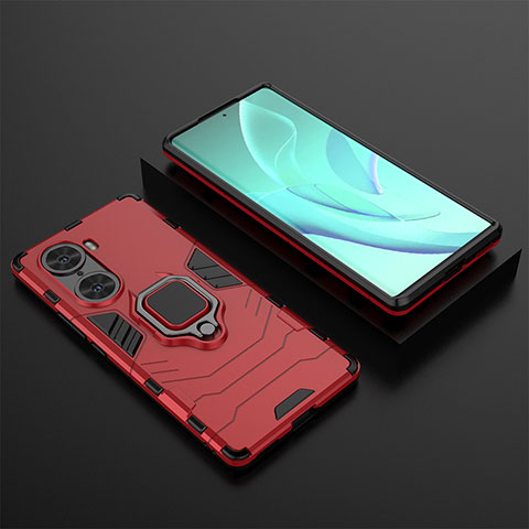 Custodia Silicone e Plastica Opaca Cover con Magnetico Anello Supporto per Huawei Honor 60 Pro 5G Rosso