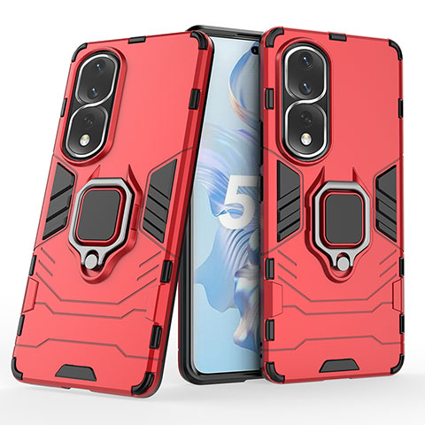 Custodia Silicone e Plastica Opaca Cover con Magnetico Anello Supporto per Huawei Honor 80 Pro Flat 5G Rosso