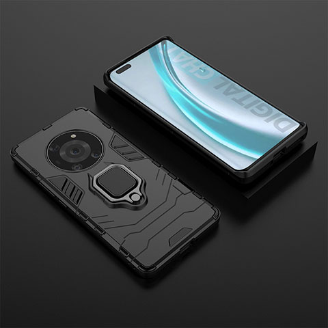 Custodia Silicone e Plastica Opaca Cover con Magnetico Anello Supporto per Huawei Honor Magic3 Pro 5G Nero