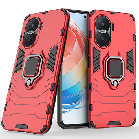 Custodia Silicone e Plastica Opaca Cover con Magnetico Anello Supporto per Huawei Honor X40i 5G Rosso