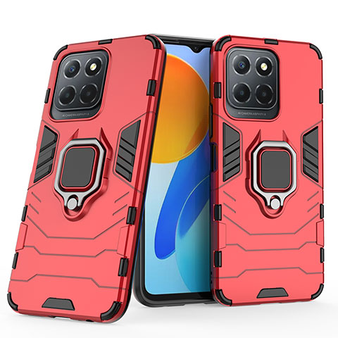 Custodia Silicone e Plastica Opaca Cover con Magnetico Anello Supporto per Huawei Honor X8a 5G Rosso