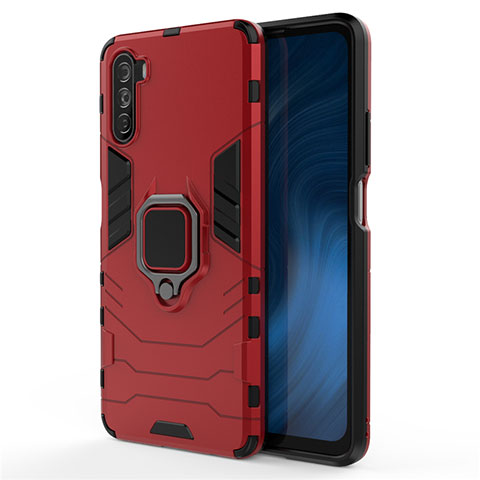 Custodia Silicone e Plastica Opaca Cover con Magnetico Anello Supporto per Huawei Mate 40 Lite 5G Rosso