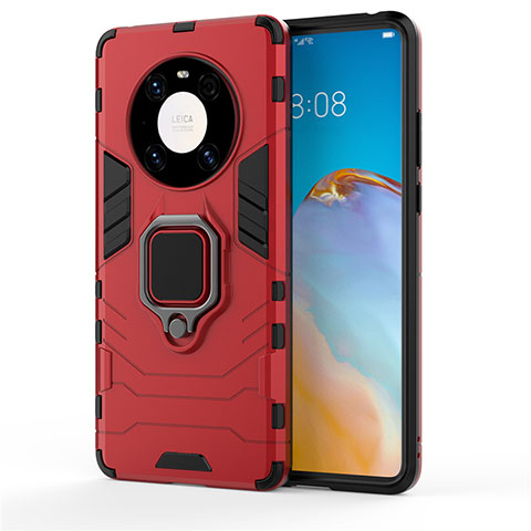 Custodia Silicone e Plastica Opaca Cover con Magnetico Anello Supporto per Huawei Mate 40 Pro Rosso