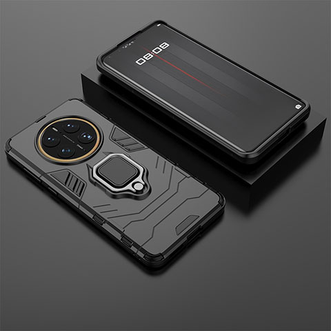 Custodia Silicone e Plastica Opaca Cover con Magnetico Anello Supporto per Huawei Mate 50 Pro Nero