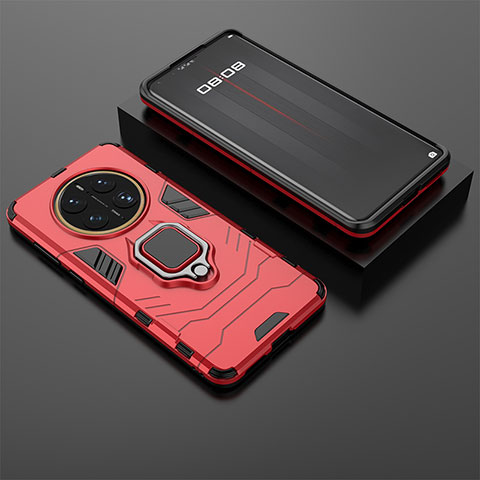 Custodia Silicone e Plastica Opaca Cover con Magnetico Anello Supporto per Huawei Mate 50 Pro Rosso