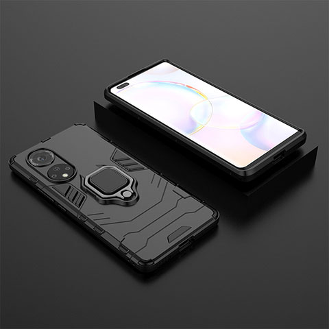 Custodia Silicone e Plastica Opaca Cover con Magnetico Anello Supporto per Huawei Nova 9 Pro Nero