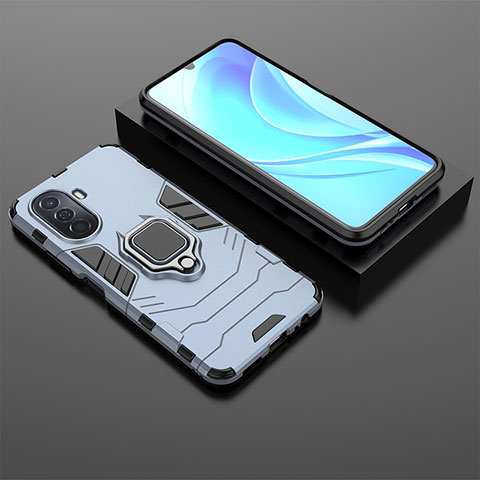 Custodia Silicone e Plastica Opaca Cover con Magnetico Anello Supporto per Huawei Nova Y70 Blu