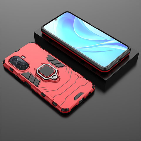 Custodia Silicone e Plastica Opaca Cover con Magnetico Anello Supporto per Huawei Nova Y70 Rosso