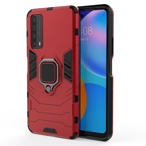 Custodia Silicone e Plastica Opaca Cover con Magnetico Anello Supporto per Huawei P Smart (2021) Rosso