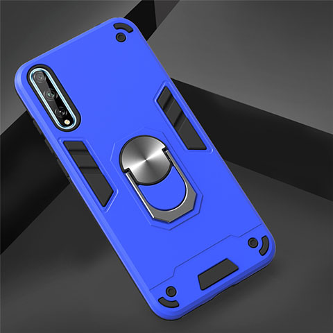 Custodia Silicone e Plastica Opaca Cover con Magnetico Anello Supporto per Huawei P smart S Blu