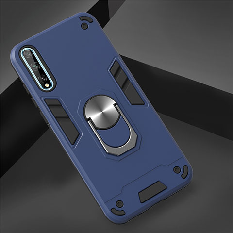 Custodia Silicone e Plastica Opaca Cover con Magnetico Anello Supporto per Huawei P smart S Cielo Blu