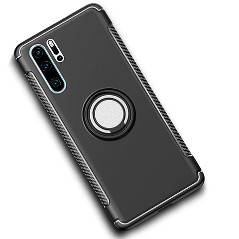 Custodia Silicone e Plastica Opaca Cover con Magnetico Anello Supporto per Huawei P30 Pro Nero