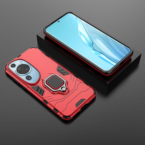 Custodia Silicone e Plastica Opaca Cover con Magnetico Anello Supporto per Huawei P60 Art Rosso