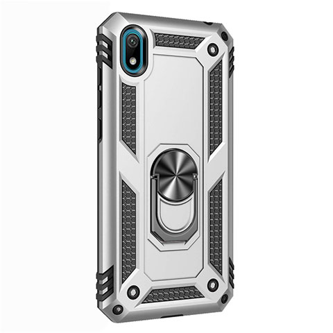 Custodia Silicone e Plastica Opaca Cover con Magnetico Anello Supporto per Huawei Y5 (2019) Argento