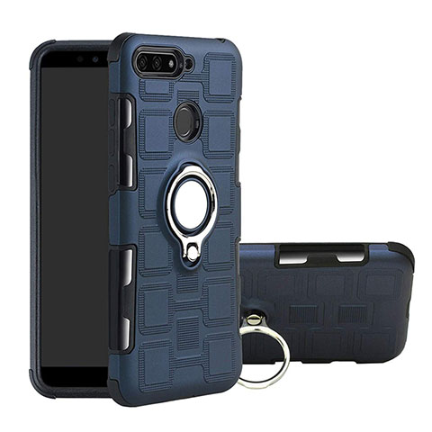 Custodia Silicone e Plastica Opaca Cover con Magnetico Anello Supporto per Huawei Y6 Prime (2018) Blu