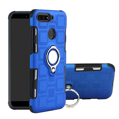 Custodia Silicone e Plastica Opaca Cover con Magnetico Anello Supporto per Huawei Y6 Prime (2018) Cielo Blu