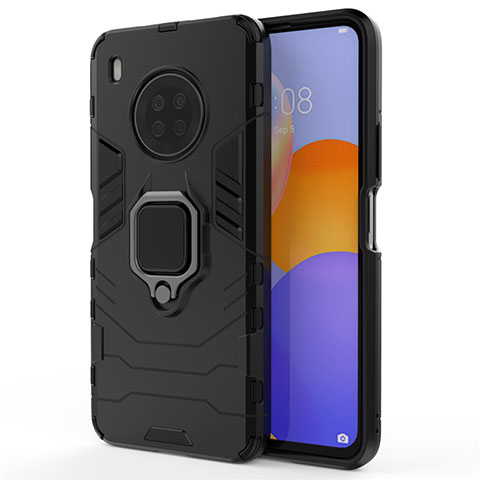 Custodia Silicone e Plastica Opaca Cover con Magnetico Anello Supporto per Huawei Y9a Nero