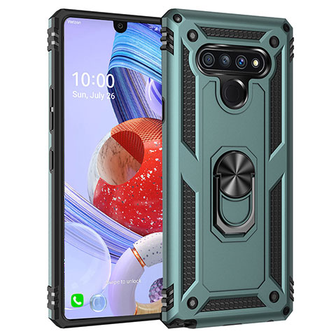 Custodia Silicone e Plastica Opaca Cover con Magnetico Anello Supporto per LG Stylo 6 Verde Pastello