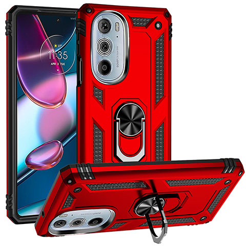 Custodia Silicone e Plastica Opaca Cover con Magnetico Anello Supporto per Motorola Moto Edge 30 Pro 5G Rosso