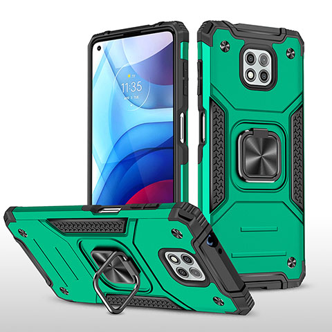 Custodia Silicone e Plastica Opaca Cover con Magnetico Anello Supporto per Motorola Moto G Power (2021) Verde