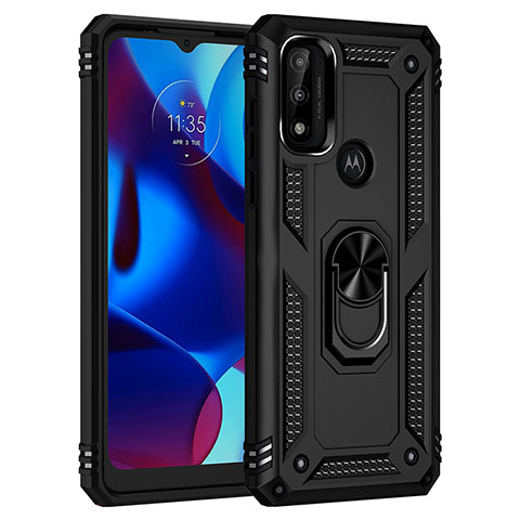 Custodia Silicone e Plastica Opaca Cover con Magnetico Anello Supporto per Motorola Moto G Pure Nero