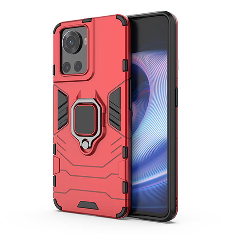 Custodia Silicone e Plastica Opaca Cover con Magnetico Anello Supporto per OnePlus 10R 5G Rosso