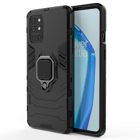 Custodia Silicone e Plastica Opaca Cover con Magnetico Anello Supporto per OnePlus 9R 5G Nero