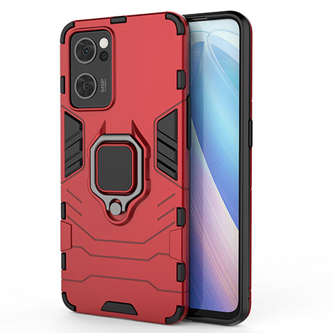 Custodia Silicone e Plastica Opaca Cover con Magnetico Anello Supporto per OnePlus Nord CE 2 5G Rosso