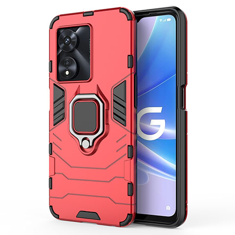 Custodia Silicone e Plastica Opaca Cover con Magnetico Anello Supporto per Oppo A1 Pro 5G Rosso