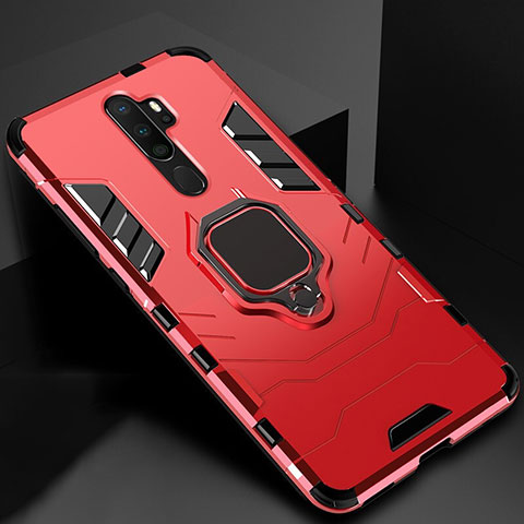 Custodia Silicone e Plastica Opaca Cover con Magnetico Anello Supporto per Oppo A11X Rosso