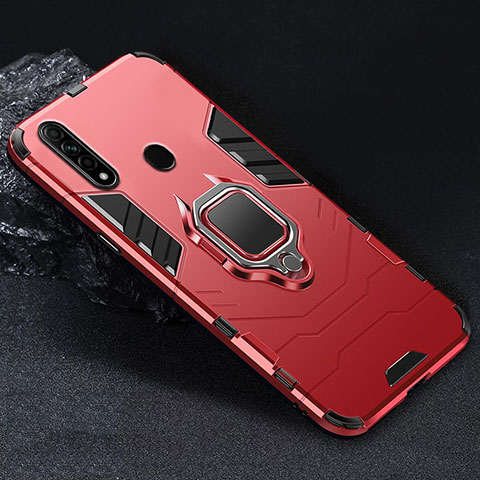 Custodia Silicone e Plastica Opaca Cover con Magnetico Anello Supporto per Oppo A8 Rosso