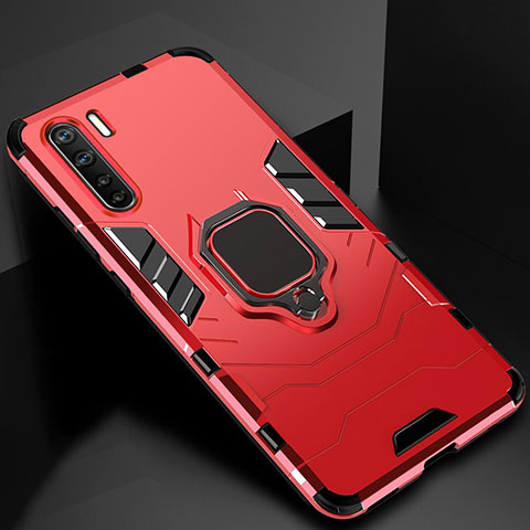 Custodia Silicone e Plastica Opaca Cover con Magnetico Anello Supporto per Oppo A91 Rosso