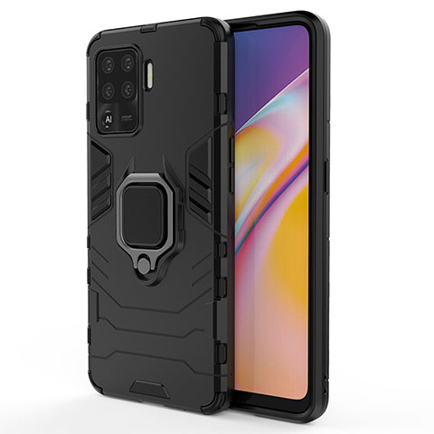 Custodia Silicone e Plastica Opaca Cover con Magnetico Anello Supporto per Oppo F19 Pro Nero