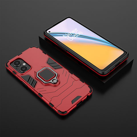 Custodia Silicone e Plastica Opaca Cover con Magnetico Anello Supporto per Oppo F21s Pro 5G Rosso