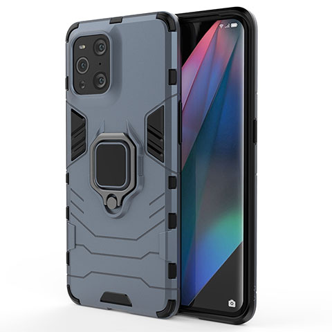 Custodia Silicone e Plastica Opaca Cover con Magnetico Anello Supporto per Oppo Find X3 5G Blu