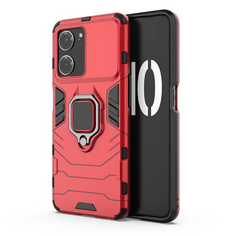 Custodia Silicone e Plastica Opaca Cover con Magnetico Anello Supporto per Oppo K10 5G Rosso