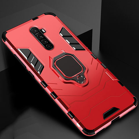 Custodia Silicone e Plastica Opaca Cover con Magnetico Anello Supporto per Oppo Reno Ace Rosso