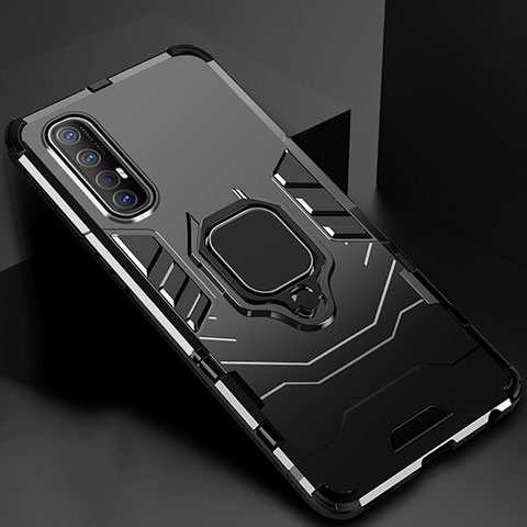 Custodia Silicone e Plastica Opaca Cover con Magnetico Anello Supporto per Oppo Reno3 Pro Nero