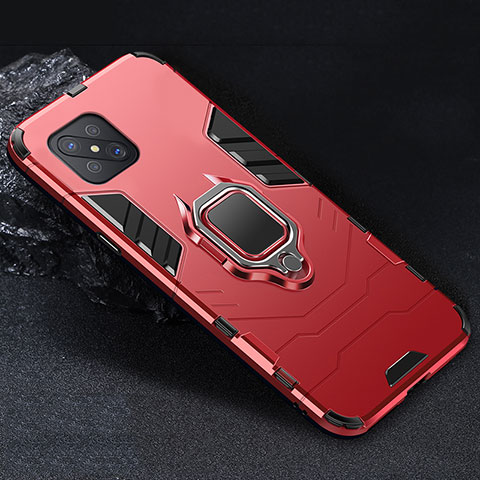 Custodia Silicone e Plastica Opaca Cover con Magnetico Anello Supporto per Oppo Reno4 Z 5G Rosso