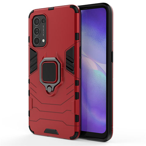 Custodia Silicone e Plastica Opaca Cover con Magnetico Anello Supporto per Oppo Reno5 5G Rosso