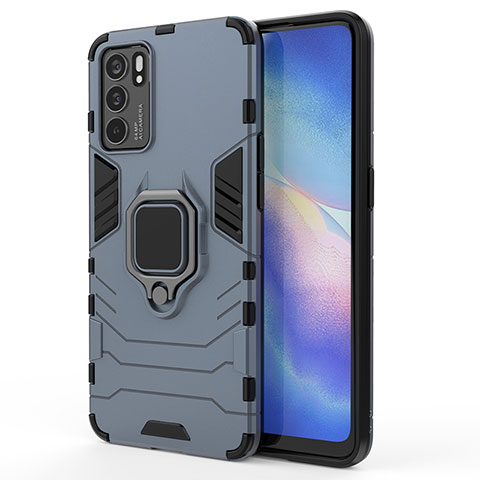 Custodia Silicone e Plastica Opaca Cover con Magnetico Anello Supporto per Oppo Reno6 5G Blu