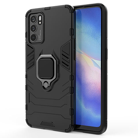 Custodia Silicone e Plastica Opaca Cover con Magnetico Anello Supporto per Oppo Reno6 5G Nero