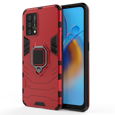 Custodia Silicone e Plastica Opaca Cover con Magnetico Anello Supporto per Oppo Reno6 Lite Rosso