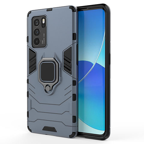 Custodia Silicone e Plastica Opaca Cover con Magnetico Anello Supporto per Oppo Reno6 Pro 5G India Blu