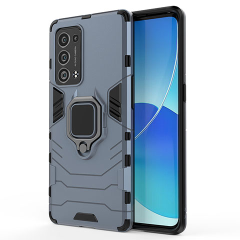 Custodia Silicone e Plastica Opaca Cover con Magnetico Anello Supporto per Oppo Reno6 Pro+ Plus 5G Blu