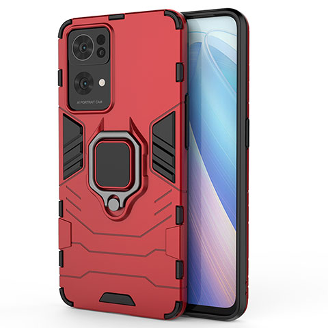 Custodia Silicone e Plastica Opaca Cover con Magnetico Anello Supporto per Oppo Reno7 Pro 5G Rosso