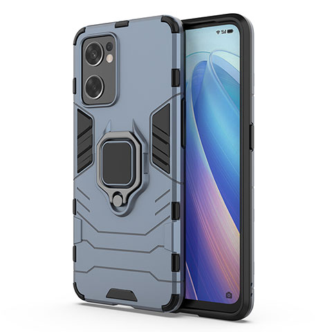 Custodia Silicone e Plastica Opaca Cover con Magnetico Anello Supporto per Oppo Reno7 SE 5G Blu